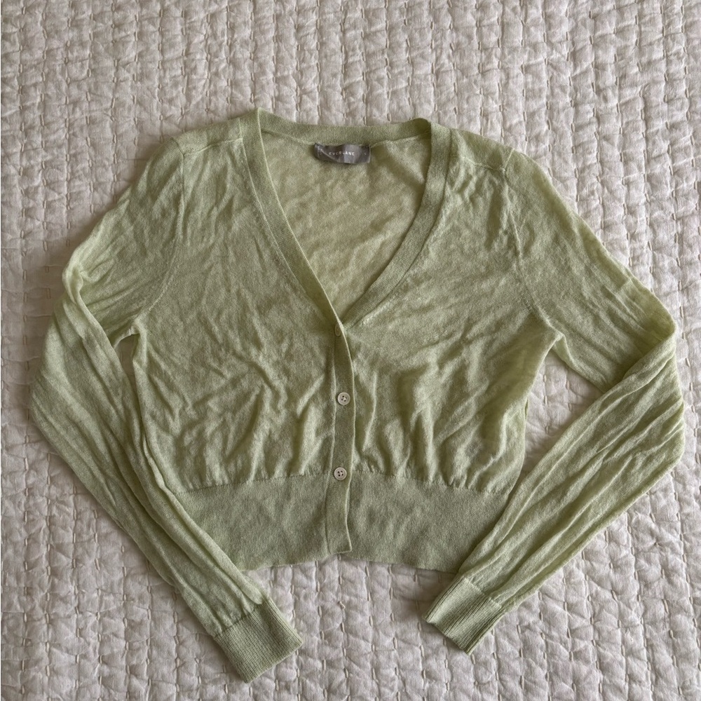 Everlane The Featherweight Alpaca Cardigan Small Green - Picture 3 of 12